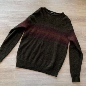 Northern Isles Men's Large Green & Purple Stripe Wool Blend Sweater Gorp Grunge